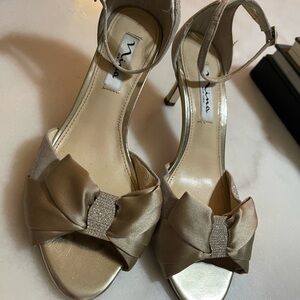 Nina Gold Satin Bow Heels